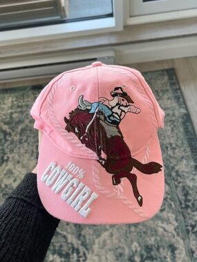 100% Cowgirl Baseball Embroidered Pink Cap